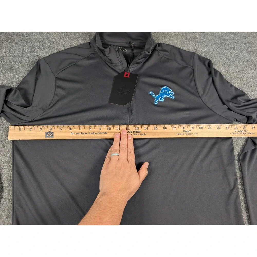 Detroit Lions Antigua Tribute Pullover Mens Large Smoke Grey NFL 1/4‎ Zip NWT